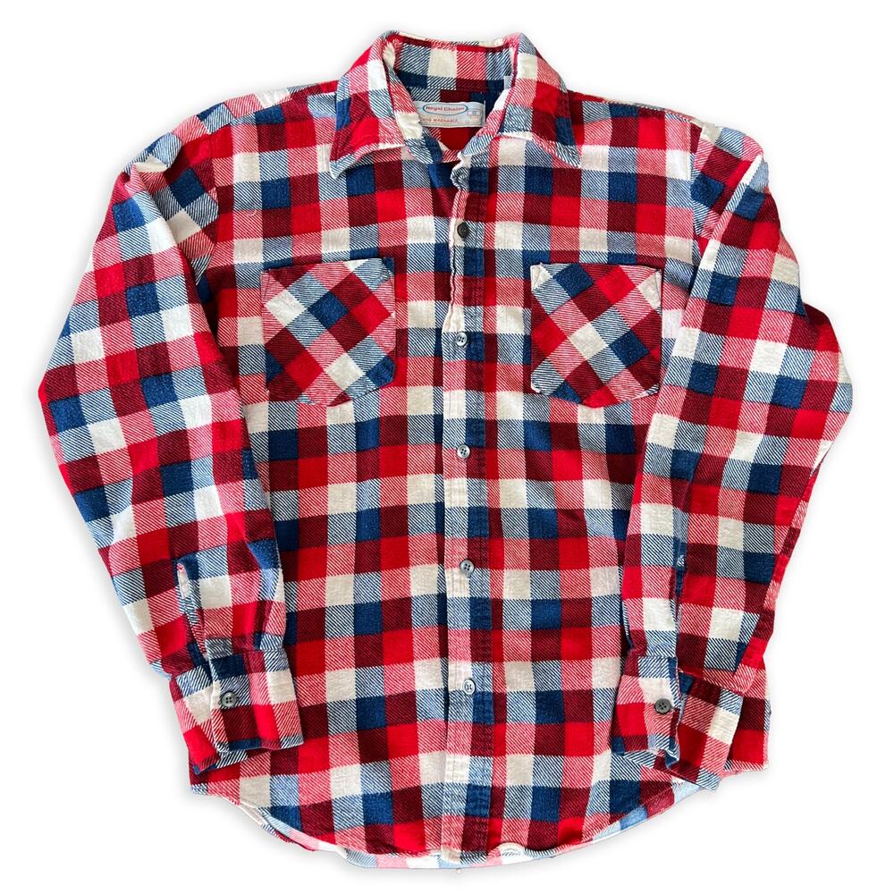 Vintage Red White and Blue Checkered Button Up Long Sleeve Flannel / Small
